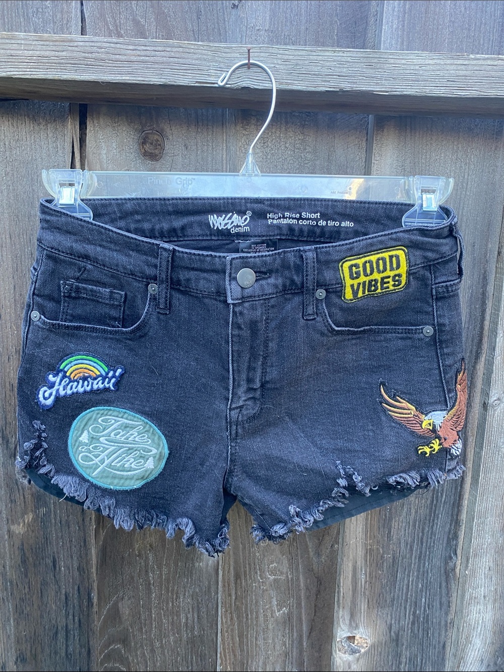 Mossimo Black Denim High-Rise Shorts with Colorful Patch Embroidery